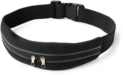 Produktbild von Unyqoos® Verstellbarer Laufgürtel – schlanke Sport‑Gürteltasche mit 2 Fächern für Handy bis 6,5 Zoll, Elasthan außen, wasser‑ und schweißresistent, reflektierend, 60–120 cm