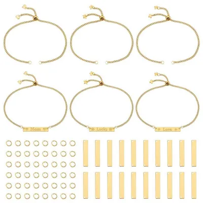 Immagine prodotto di Kit per creare braccialetti fai-da-te, con 6 elementi in acciaio inossidabile dorati, personalizzabili con incisioni