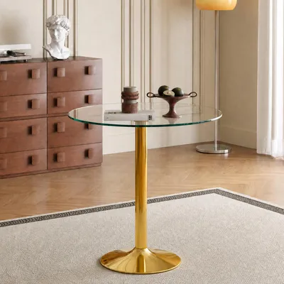 Productafbeelding van Bar-tafel, rond, diameter 89 cm, hoogte 92 cm, gehard glas, minimalistisch, luxueus (goud, transparant)