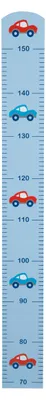 Produktbild von roba Messlatte 'Rennfahrer' mit Auto Motiv, Skala bis 150 cm für Kinder, Holz, blau lackiert