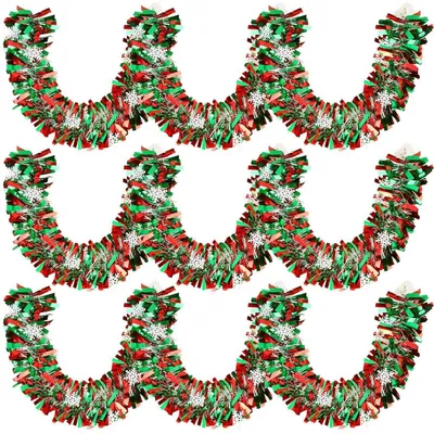 Produktbild von Lametta Girlande Rot Grün mit Schneeflocken 3 Stück 6 Meter Weihnachtsdeko