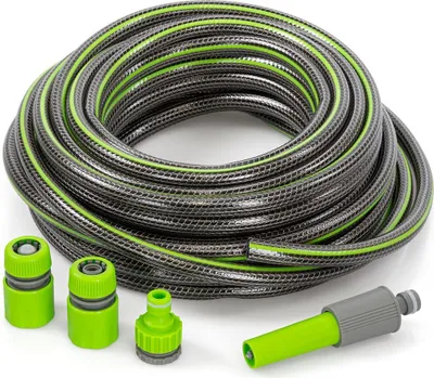 Produktbild von Gartenschlauch-Set 1/2", 17,5m, inkl. 4-teiligem Kupplungssatz & Sprühdüse | Flexibler Wasserschlauch bis 8 bar | Komplett-Set für Garten & Terrasse