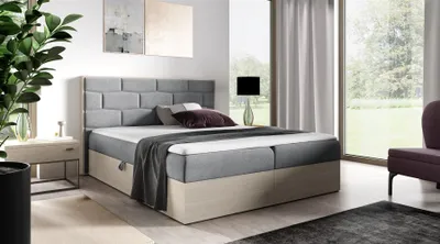 Produktbild von Boxspringbett Bett BEILA 200x200cm Nordic Teak Stoff Grau inkl. Bettkasten