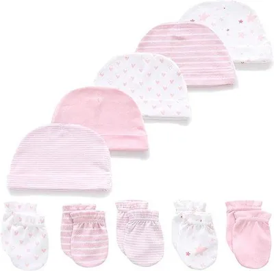 Imagen del producto de Uniqoos® - Set de 10 gorros para bebé y manoplas antiarañazos – 100% algodón, color azul cielo, talla M, para niños y niñas, suaves y transpirables