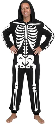 Productafbeelding van Skelettenkostuum, jumpsuit met capuchon, voor volwassenen, zwart, maat L