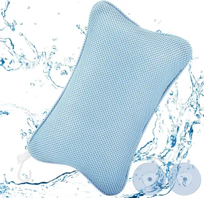 Zdjęcie produktu dla Poduszka do kąpieli, ergonomiczna, 2 mocne przyssawki, niebieska, do relaksu w wannie