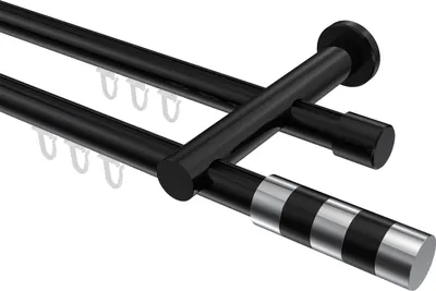 Produktbild von Interdeco Innenlaufstange / Gardinenstange mit Innenlauf Schwarz, Typ Platon Mavell (Zylinder Bicolor), 20 mm Ø 2-läufig, 180 cm