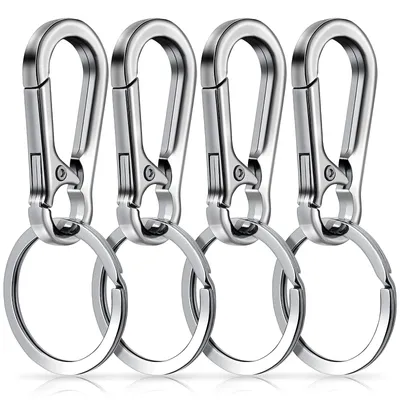 Productafbeelding van Karabijnhaak sleutelhanger - Metaal - Zilver - Met ketting - 4 stuks