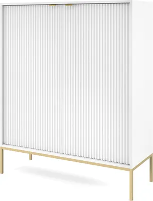 Produktbild von Selsey Hochkommode Vellore - Highboard Weiß mit geriffelten Fronten und goldenen Metallbeinen