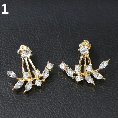 Produktbild von Damenmode Elegante Strass Blatt Zweig Zweig Ohrstecker Ohr Jacken-Gold