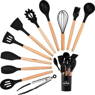 Produktbild von Famanu 12-teiliges Silikon Küchenutensilien Set mit hitzebeständigen Werkzeugen und Halter