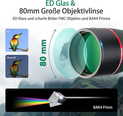 Produktbild von Fernglas – Spektiv – Monokular – Teleskop – Vogelbeobachtungsgerät mit 20-60-facher Vergrößerung und 80 mm HD-Objektiv