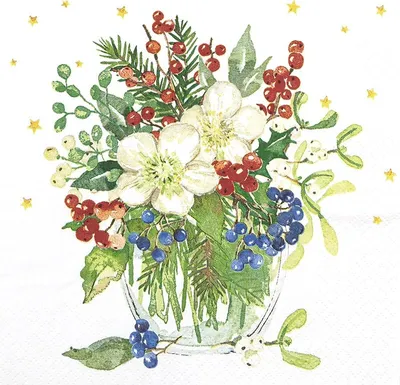 Produktbild von 20 Servietten Christmas Bouquet - Winterbouquet in Vase 33x33cm