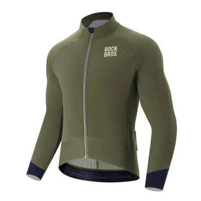 Zdjęcie produktu dla ROCKBROS Zimowa kurtka rowerowa Wiatroszczelna koszulka rowerowa Oddychająca z polarową podszewką do jazdy na rowerze MTB Outdoor Green EU XL