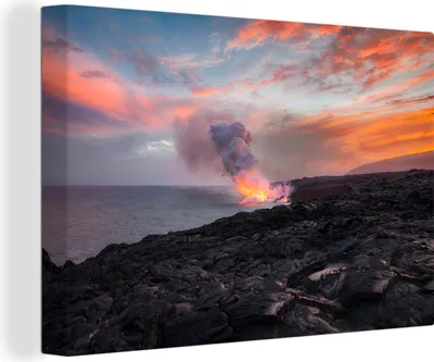 Produktbild von OneMillionCanvasses® - Leinwandbilder - 140x90 cm, Lavavulkan am Meer, Wandbilder Kunstdruck Wanddekoration - Foto auf Leinwand - Gemälde auf Holzrahmen