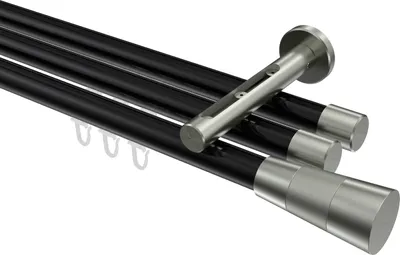 Produktbild von Interdeco Innenlaufstange / Gardinenstange mit Innenlauf Schwarz / Edelstahl-Optik, Typ Siteno Tanara (Konus Bicolor), 20 mm Ø 3-läufig, 100 cm