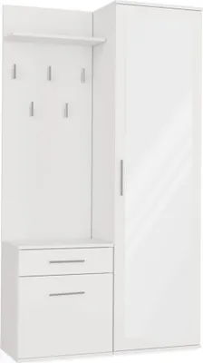 Image de Selsey Duvio - Vestiaire d'entrée avec armoire et miroir, blanc, 100 cm