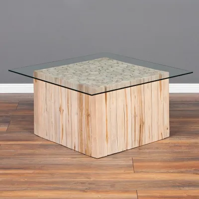 Produktbild von Teak Couchtisch JEFF mit Glasplatte 70x70cm Massivholz