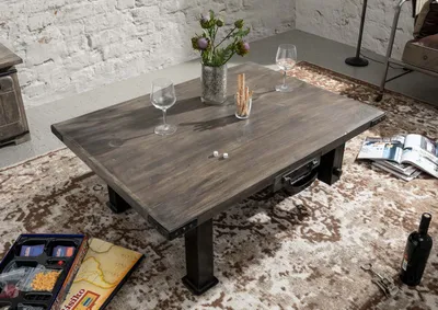 Produktbild von MASSIVMOEBEL24 Couchtisch Mango 110x80x43 grau lackiert RAILWAY #205