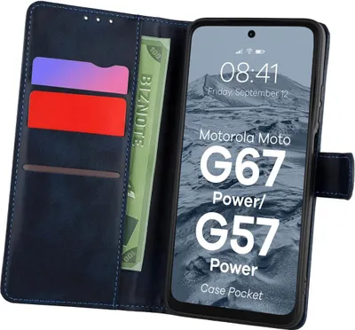 Produktbild von Handyhülle mit Klappe für Motorola Moto G57 Power / G67 Power, Bizon Case Pocket, Dunkelblau