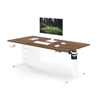 Image de Bureau ergonomique, réglable en hauteur, blanc/noyer : 160 x 80 cm : ARIA