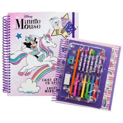 Image de 48 pcs. Livre d'activités Minnie Mouse Livre de coloriage Cahier à anneaux Crayons Pochoirs