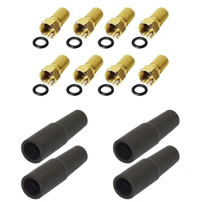 Produktbild von 8x F-Stecker 7,5 mm vergoldet mit Dichtring und 4x Gummidichtung Set für Sat Empfang