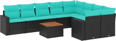 Produktbild von vidaXL 10-tlg. Garten-Sofagarnitur mit Kissen Schwarz Poly Rattan