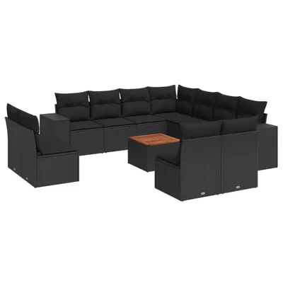 Produktbild von 12-tlg. Garten-Sofagarnitur mit Kissen Schwarz Poly Rattan