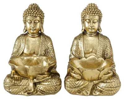 Produktbild von 2er Set Buddha Dekofigur, Kunstharz gold, H 30 cm, JARVEN