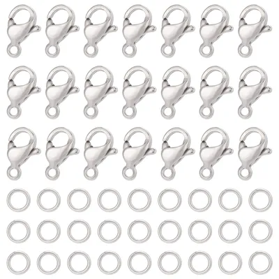 240er-Set Karabinerverschlüsse + Sprungringe, Edelstahl, silber