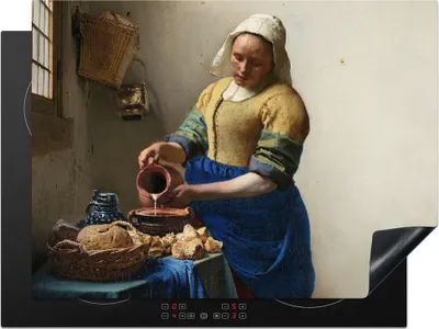 Produktbild von KitchenYeah© Herdabdeckplatte Das Milchmädchen - Kunst - Alte Meister - Vermeer , 71x52cm, Küche Deko, Glaskeramikkochfeld Herdabdeckung, Abdeckplatte fùr Kochfeld