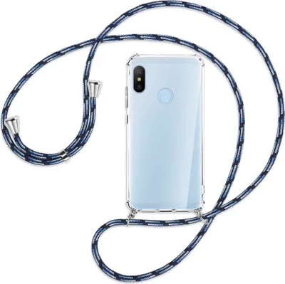 Produktbild von Handykette Backcover-Schutzhülle mit Band (Metall silberfarben) für Xiaomi Mi A2 Lite - Blautöne