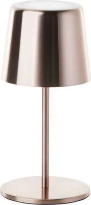 A copper-colored LED table lamp with a conical shade and a circular base, shown against a white background.