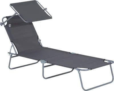 Image de Chaise longue pliable avec pare-soleil, chaise longue confortable pour le jardin, la plage et la terrasse, gris