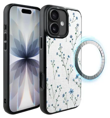 Zdjęcie produktu dla Etui do iPhone 17, kompatybilne z MagSafe, czarne matowe boki, niebieskie kwiaty
