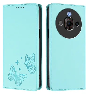 Image de Étui en cuir pour ZTE Nubia Focus Pro 5G, motif papillon, étui portefeuille à rabat avec support, vert menthe