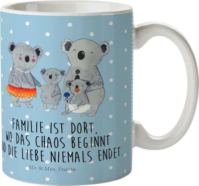 Produktbild von Mr. & Mrs. Panda Pott Koala Familie - Blau Pastell - Geschenk, Haferl, Koalas, Mehrwegbecher, Kinder, Muttertag, Camping Tasse, Papa, Kindertasse, Plastikbecher, Family