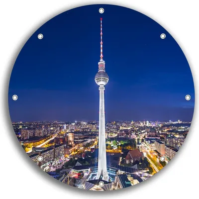 Produktbild von Wallario rundes Outdoor-Poster für Garten oder Balkon, Motiv Fernsehturm Berlin bei Nacht, 30 cm Durchmesser
