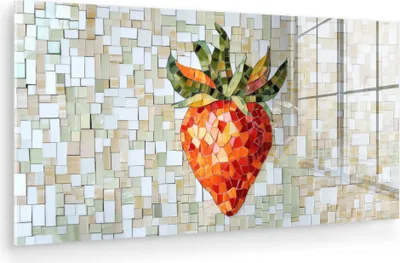 Produktbild von MuchoWow Glasbilder - Bilder auf Wandbild - Foto auf Glas Erdbeere - Rot - Mosaik - Obst 120x60 cm Wanddekoration aus Glas - Acrylglasbild - Acrylbilder - Acrylbild