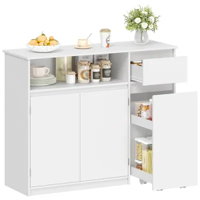 Image de Buffet avec fonction chariot - Armoire de rangement - Étagères réglables - Blanc - 35 x 100 x 80 cm