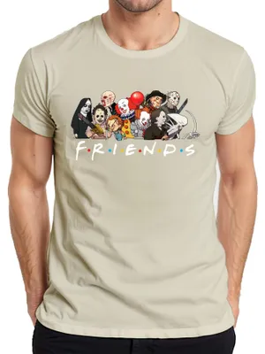 Productafbeelding van FRIENDS Horror Iconen: Pennywise, Chucky, Michael, Jason, Freddy. Heren T-shirt, naturel, 3XL