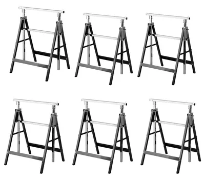 Image de Ensemble de 6 supports de travail Peviasot en acier, réglables en hauteur 7 fois (80–130 cm), supports pliables, couleur noire