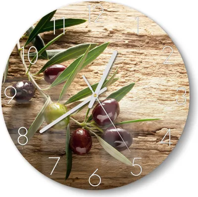 Produktbild von DEQORI Glasuhr Ø30 cm Zahlen 'Dekorativer Olivenzweig' Wanduhr Glas Uhr Design leise