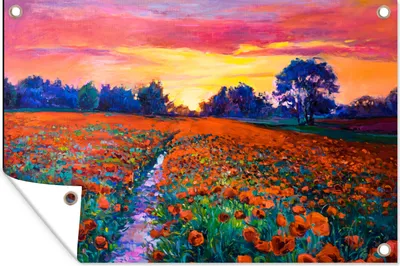 Produktbild von MuchoWow® 120x80 cm Outdoor-Poster Gartendeko Sichtschutz Garten Poster für den Garten  Malerei - Natur - Blumen - Ölfarbe
