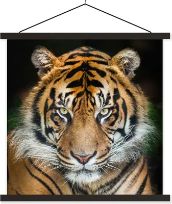 Produktbild von MuchoWow® Textilposter Tiger - Schwarz 90x90 cm mit schwarzem Rahmen - Magnetisches