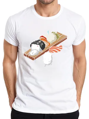 Obrázok produktu pre Kawaii Sushi Cute Onigiri Nigiri Cat Cartoon Japan Anime Pánske tričko, biele, S