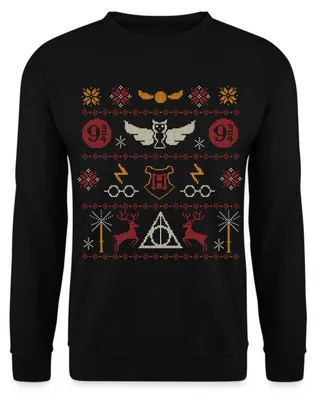 Produktbild von Spreadshirt Harry Potter Ugly Christmas Uni Pullover, S, Schwarz
