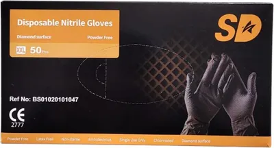Obrázok produktu pre Rukavice Nitrylové hrubé SD Medispo – DIAMOND GRIPP Čierne – 85 g – 50 ks XXL