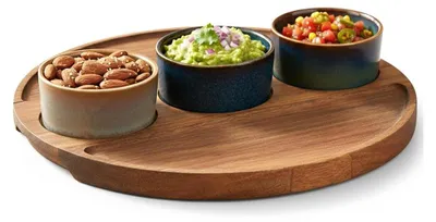 Produktbild von Snackschalen Set - 4-teilig - Stoneware - Keramik - Keramikschalen mit Akazienholz Tablett
